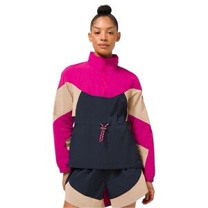 LULULEMON Packable Evergreen Anorak in raspberry /cafe au lait / true navy